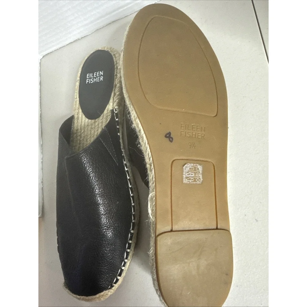 Eileen‎ Fisher Kai Tumbled Leather Black Espadrille Size 9.5 Excellent